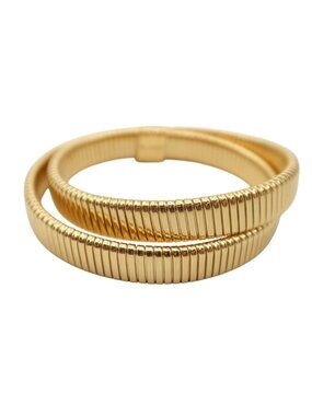 J CREW Gold Tone Omega Chain Double Wrap Stretch Bracelet Preppy Classic